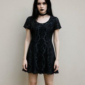 Vintage Karin Stevens Velvet Burnout Mini Dress 90s Goth Fairy Grunge Size 6P
